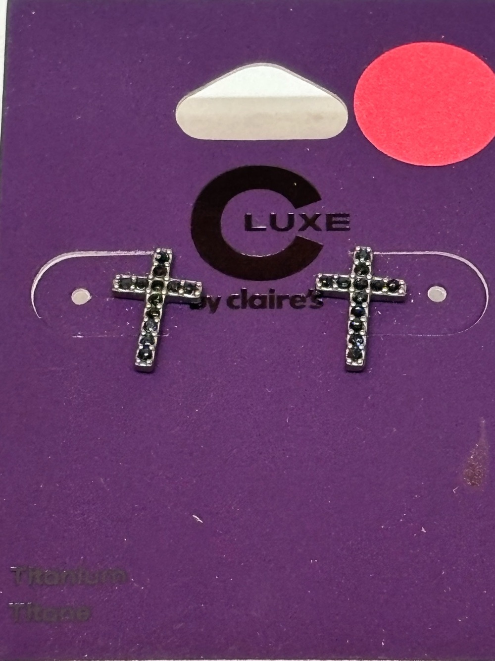 Claire's Titanium Stud Earrings Black Crystal Cross
